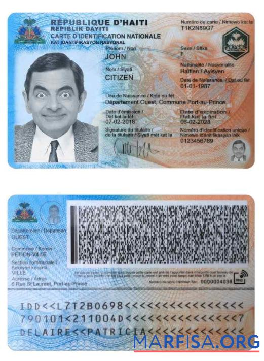 Printable Haiti ID real example